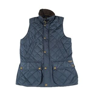 Polo Ralph Lauren Navy Blue Quilted Equestrian Corduroy Collar Vest Womens Small